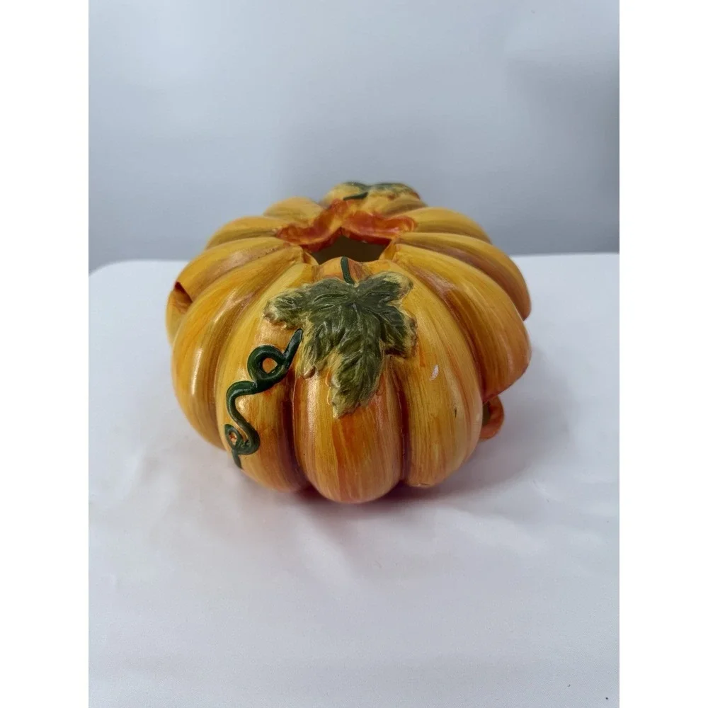 Ceramic Smiling‎ Jack O Lantern Votive Candle Holder Light Orange Color
